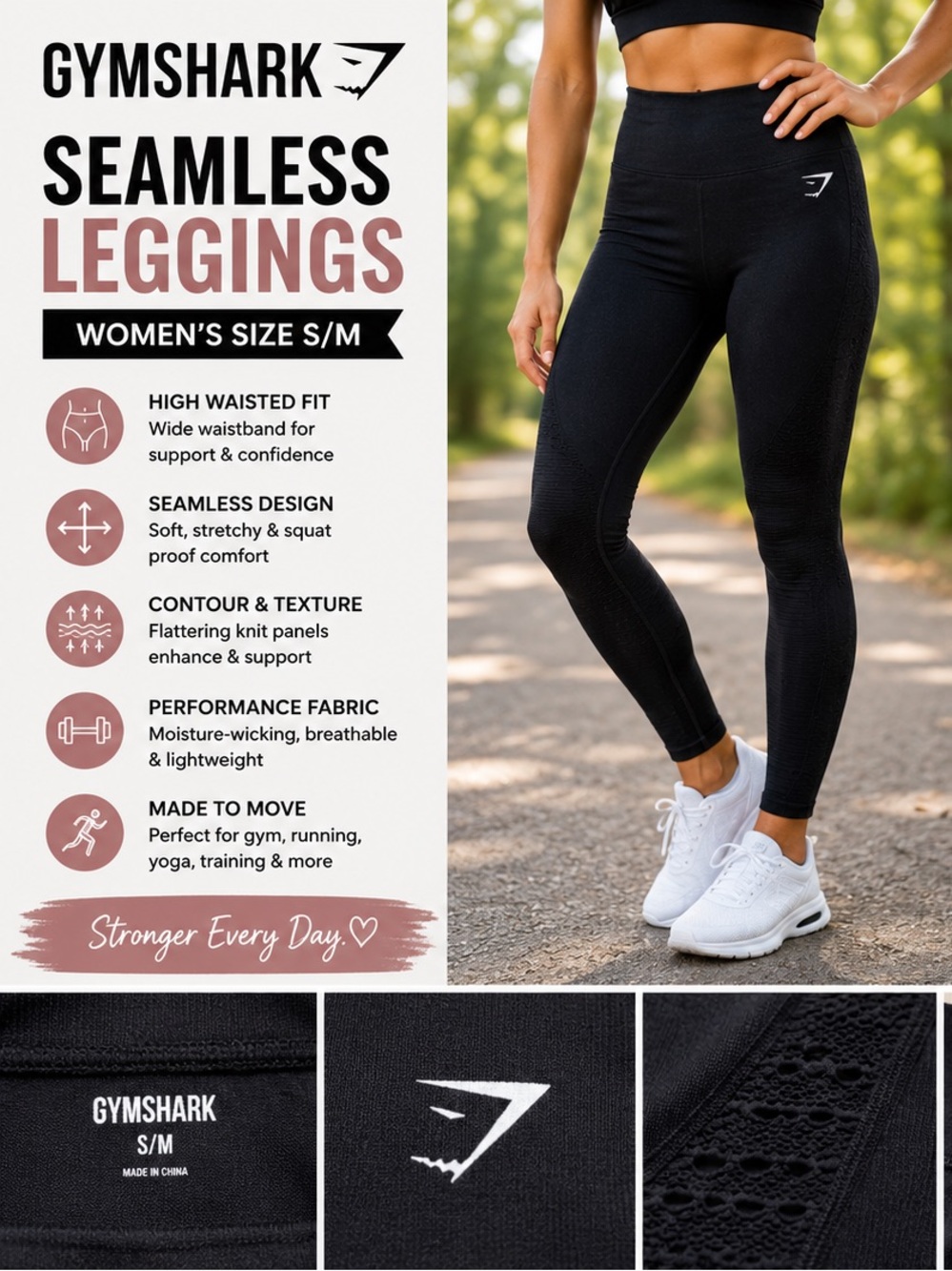 Gymshark Black Seamless High Waisted Leggings Women’s Size S/M Compression